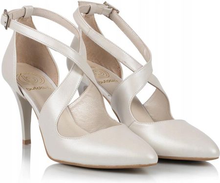 Szpilki taneczne Xena z czubatym noskiem z paskami ecru połyskliwe 38