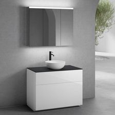 Neoro N50 Szafka 100Cm 2 Szuflady Umywalka 45Cm Biały Mat Z Szafką Z Lustrem (Bn0106Wm+Bn0443Wh+Bn0403Bm+Bn0474Mi)
