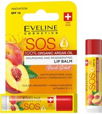 Eveline Kolorowka Sos Lip Balm 100% Organic Argan Oil Balsam Do Ust Odżywczy Regenerujący Peach Sorbet 1szt.