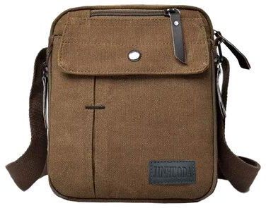 Torba listonoszka płócienna na ramię w stylu vintage męska mała 23 cm coffee