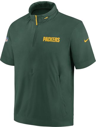 Męska kurtka z kapturem, krótkim rękawem i zamkiem 1/2 Nike NFL Green Bay Packers Sideline Coach - Zieleń