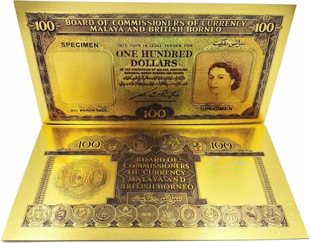 Banknot Pozłacany 100 Dolarów Elżbieta Ii Malaje