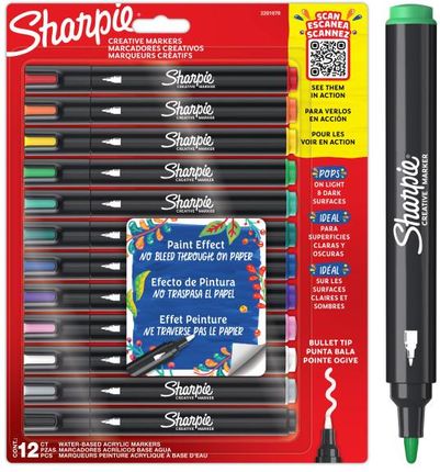 Sharpie Markery Artystyczne Z Farbą Akrylową Zestaw Kreatywny 12 Kolorów