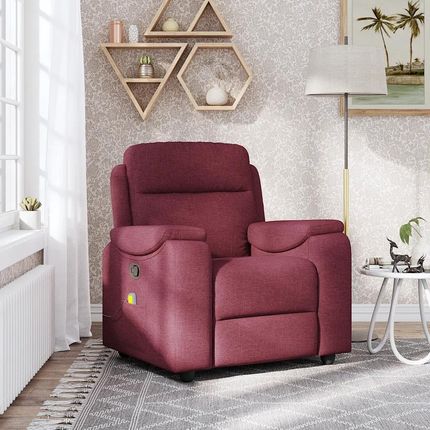 vidaXL Rozkładany Fotel Masujący Winna Czerwień Obity Tkaniną (4015693)