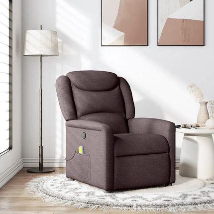 vidaXL Rozkładany Fotel Masujący Ciemnobrązowy Obity Tkaniną (4015611)