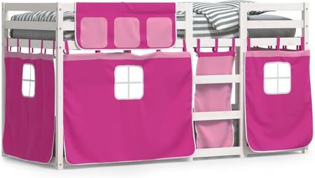 Dkd Home Decor Łóżko Piętrowe Z Zasłonami Różowe 90X190Cm Lite Drewno Sosnowe 4593283942