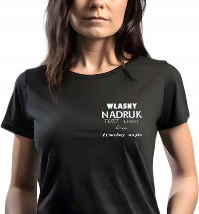 KOSZULKA DAMSKA Z WŁASNYM NADRUKIEM LOGO NAPIS TEKST mały nadruk roz.M