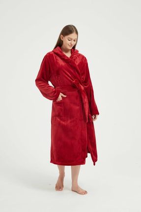 SZLAFROK Z KAPTUREM WIĄZANY CIEPŁY MIĘKKI UNISEX S/M PAULO BORDOWY