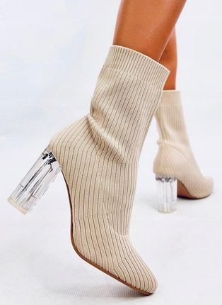Botki skarpetkowe na przezroczystym obcasie DESTANI BEIGE 38
