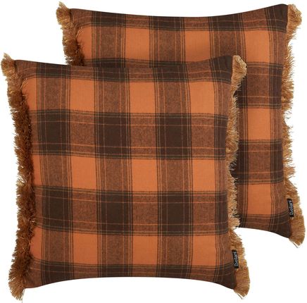 Beliani 2 Poduszki Dekoracyjne Pomarańczowo-Czarne 45x45cm W Kratę Z Frędzlami Z Wypełnieniem Ozdoba Retro Akcesoria Salon Sypialnia