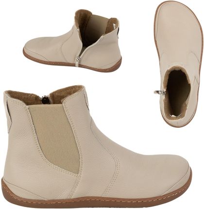 Damskie buty barefoot sztyblety z zamkiem ocieplane 1263 beżowe