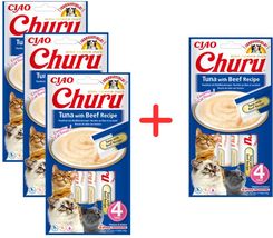 Inaba Cat Churu Tuna With Beef 4x56g Kremowy Przysmak Dla Kota Pasta Z Tuńczykiem I Wołowiną 3+1
