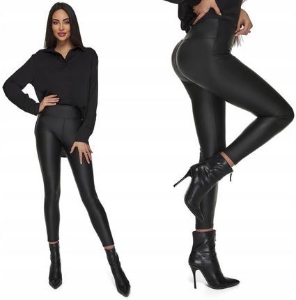 LEGINSY LATEX MATOWE eko skóra spodnie wysoki stan
