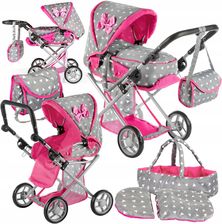 Kinderplay Wózek Dla Lalek Głęboki Spacerówka Gondola 3W1 Torba Pościel
