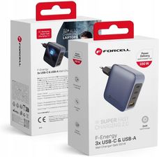 Forcell F-Energy Ładowarka Sieciowa GaN 100W z portami: 3x Usb C i A