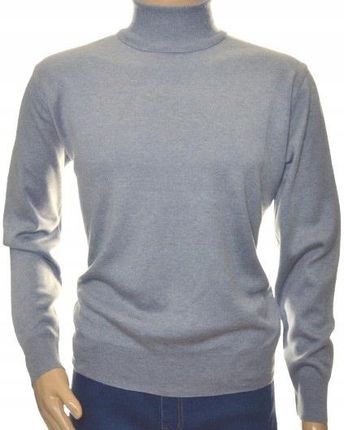 Sweter męski z golfem golf z wełny wełniany M jasny jeans 512