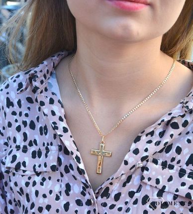 Diament Złota Zawieszka Na Łańcuszek Krzyżyk Z Jezusem  - zdjęcie 2