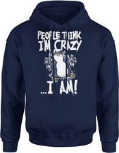 Pingwin z pingwinem people think i m crazy i m hahaha Męska bluza z kapturem (L, Granatowy)