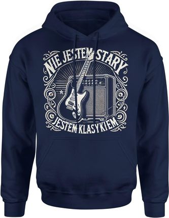 Nie jestem stary jestem klasykiem z gitarą Męska bluza z kapturem (S, Granatowy)
