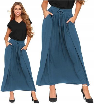SPÓDNICA MAXI DAMSKA Elegancka Na Gumce z Kieszeniami Wiskozowa MORAJ M