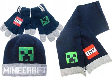 Czapka Minecraft Szalik Dziecięcy Zimowa Creeper Komplet Zestaw Rękawiczki