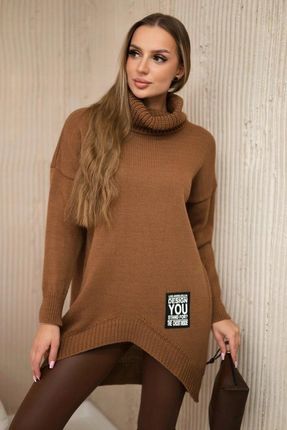 Sweter z golfem czekoladowy luźny z długim rękawem