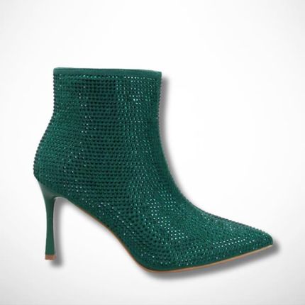 Lily Shoes Zielone Botki Z Kryształkami Na Szpilce 2683B