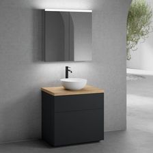 Neoro N50 Szafka 80Cm 2 Szuflady Umywalka 40 Cm Biały Mat Z Szafką Z Lustrem (Bn0064Wm+Bn0442Bm+Bn0402W1+Bn0473Mi)