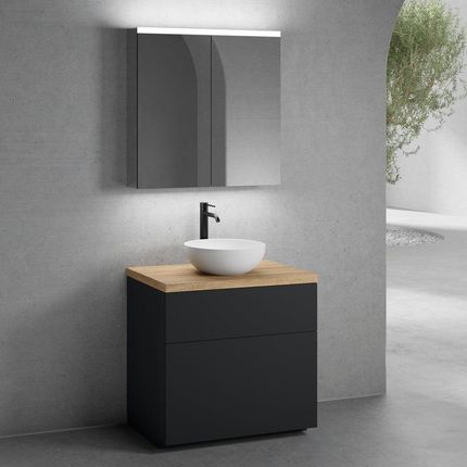 Neoro N50 Szafka 80Cm 2 Szuflady Umywalka 40 Cm Biały Mat Z Szafką Z Lustrem (Bn0064Wm+Bn0442Bm+Bn0402W1+Bn0473Mi)