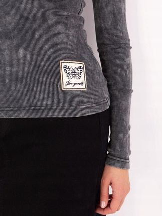 Bluzka longsleeve grafitowa, zdobiony dekolt - zdjęcie 2