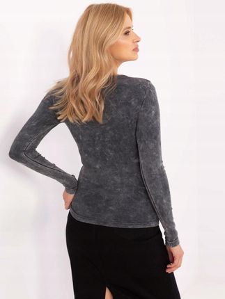 Bluzka longsleeve grafitowa, zdobiony dekolt - zdjęcie 4