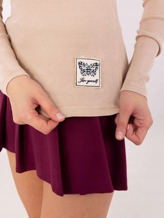 Bluzka longsleeve beżowa w prążek, zdobiony dekolt - zdjęcie 5