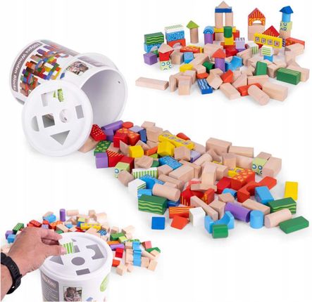Web-Market Drewniane Klocki Edukacyjne Sorter Wiaderko Dla Dzieci 100el. M2003