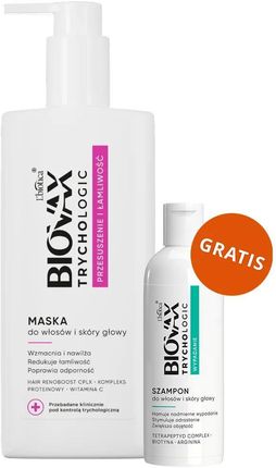 L'Biotica Biovax Trychologic Przesuszenie I Łamliwość Maska Do Włosów I Skóry Głowy 200 Ml + Szampon Do Włosów I Skóry Głowy 50 Ml Gratis