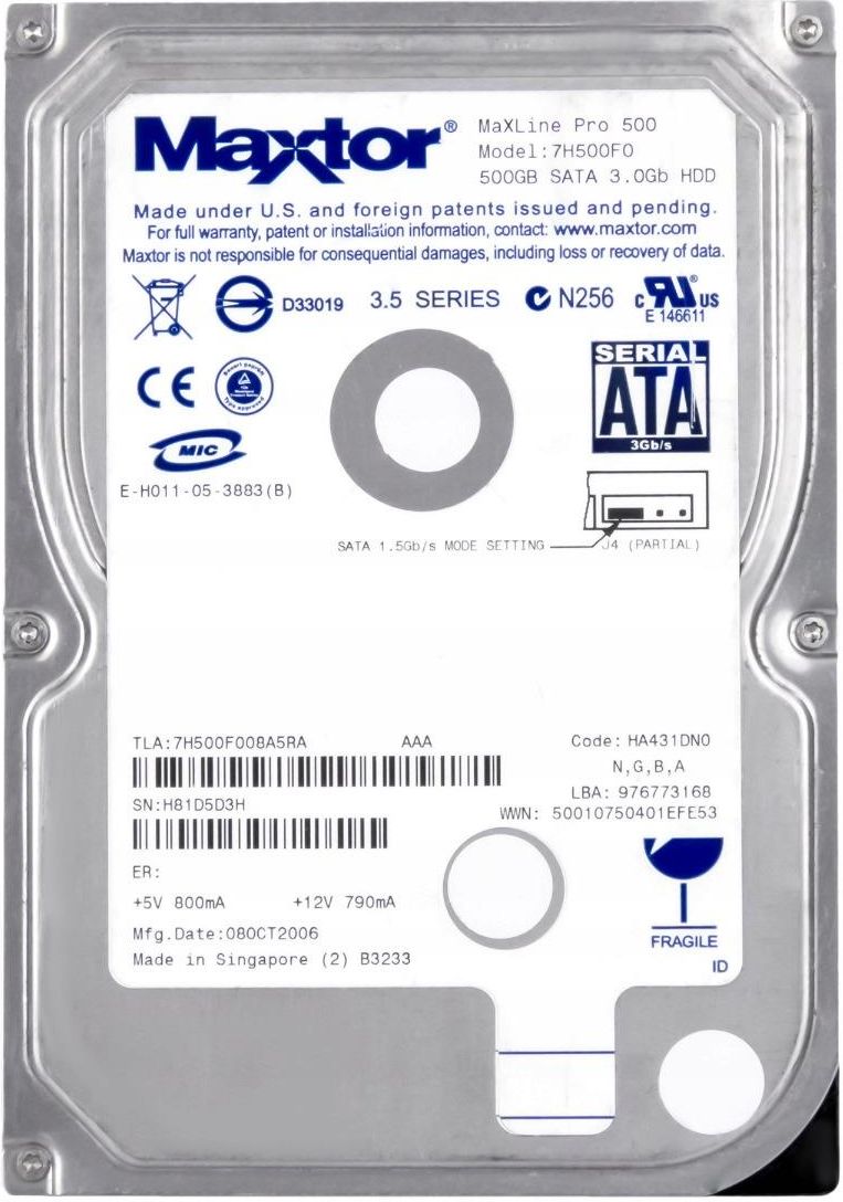 Dysk twardy Maxtor Maxline Pro 500 500Gb 7.2K 16Mb Sata Ii 3.5 ...
