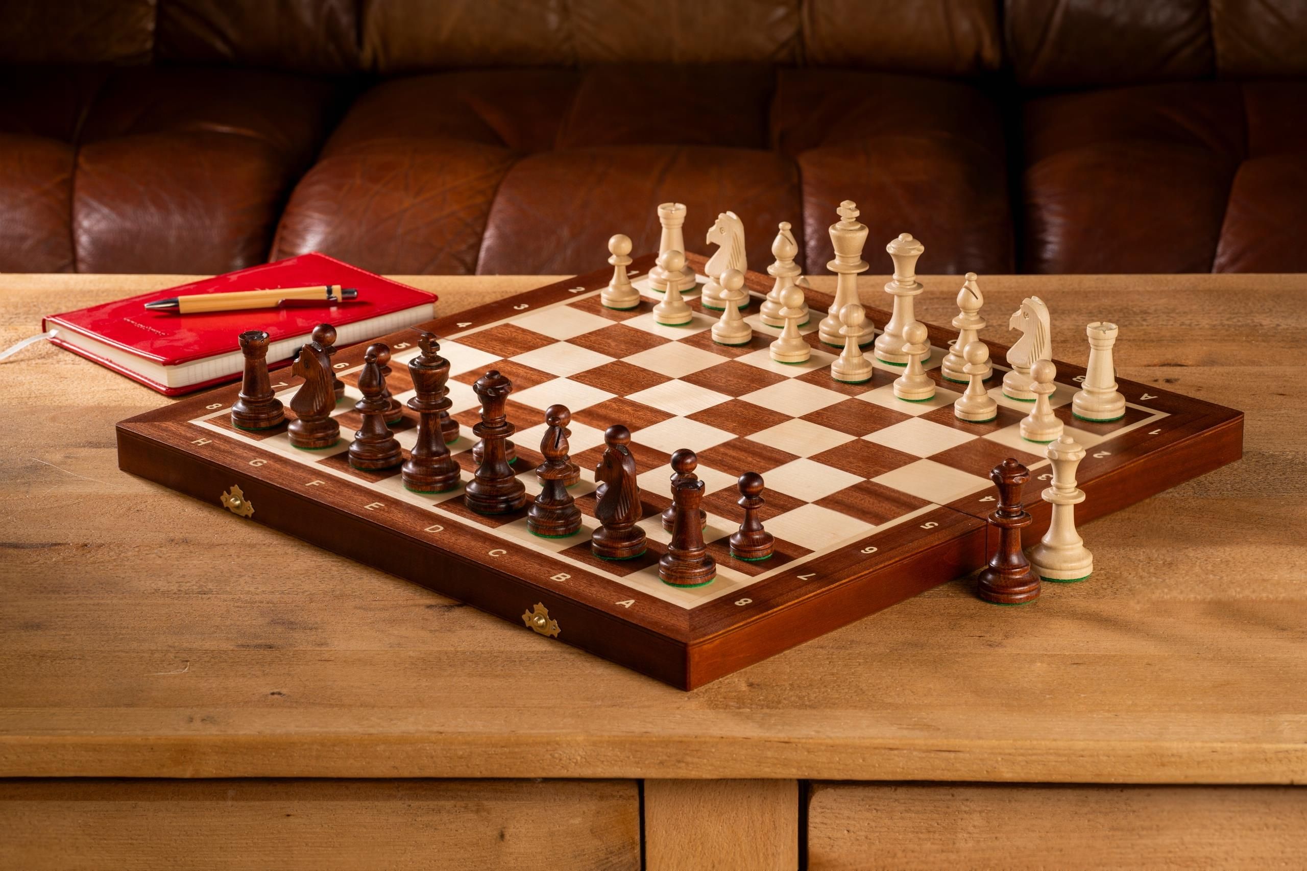 Sunrise Chess - Scacchi Reali Medium 35x35 cm - Set in Legno, Colore Blu