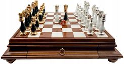 1A Games Italian Set Chess Pieces Brass/Beech Wood Gold/Silver + Chess Board Marble/Ti