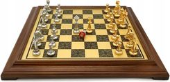 1A Games Italian Set Chess Pieces Staunton Gold/Silver + Chess Board Brass Effect/Wood