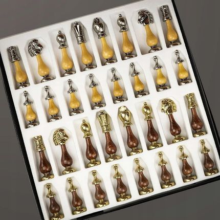 1A Games Italian Chess Metal/Wood Arabesque + Chess Board Leatherette Brown/Black 48 - zdjęcie 2