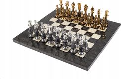 1A Games Italian Chess Brass/Beech Wood Gold/Silver 10cm + Chess Board Wood Grey 42