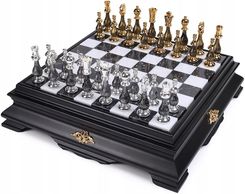 1A Games Italian Chess Brass/Wood Gold/Silver 10cm + Chess Board Marble/Wood White 46