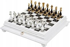 1A Games Italian Board Marble/Wood White 46 + Chess Pieces Brass/Wood Gold/Silver