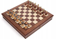 1A Games Italian Chess Brass/Wood Staunton + Chess Board Walnut/Maple 43 With Drawer