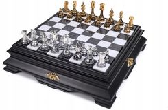 1A Games Italian Chess Brass/Wood Gold/Silver + Chess Board Marble/Wood White 46