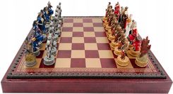 Italian Set Chess King Arthur + Chess Board Leatherette Gold/Burgundy 35