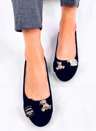 Baleriny zamszowe z misiem KELEE BLACK 37 - zdjęcie 3