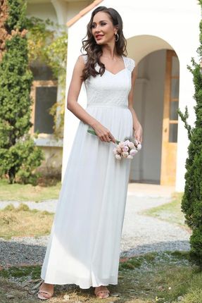 DRESSTELLS Elegancka Suknia z Koronką Kwiatową Biała XL - zdjęcie 3