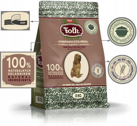 Folk Karma Sucha Dla Psa M&L Staropolska Uczta Mięsna Z Królikiem Jagnięciną I Przepiórką 4X3Kg - zdjęcie 3