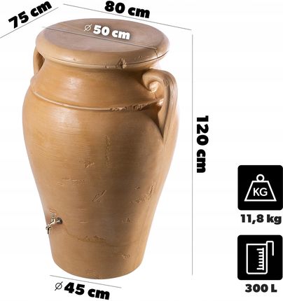 Zbiornik Na Deszczówkę 300L Wodę Beczka Pojemnik Kranik Z Pokrywą Do Ogrodu - zdjęcie 3