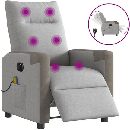 vidaXL Rozkładany Fotel Masujący Elektryczny Szara Tkanina (3324084)